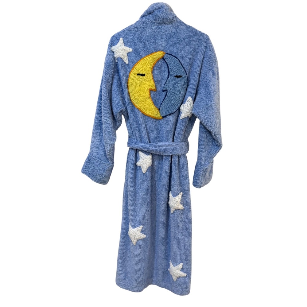 Canyon Group Chenille Robe Medium Blue Vintage 90s Celestial Sun Moon Stars